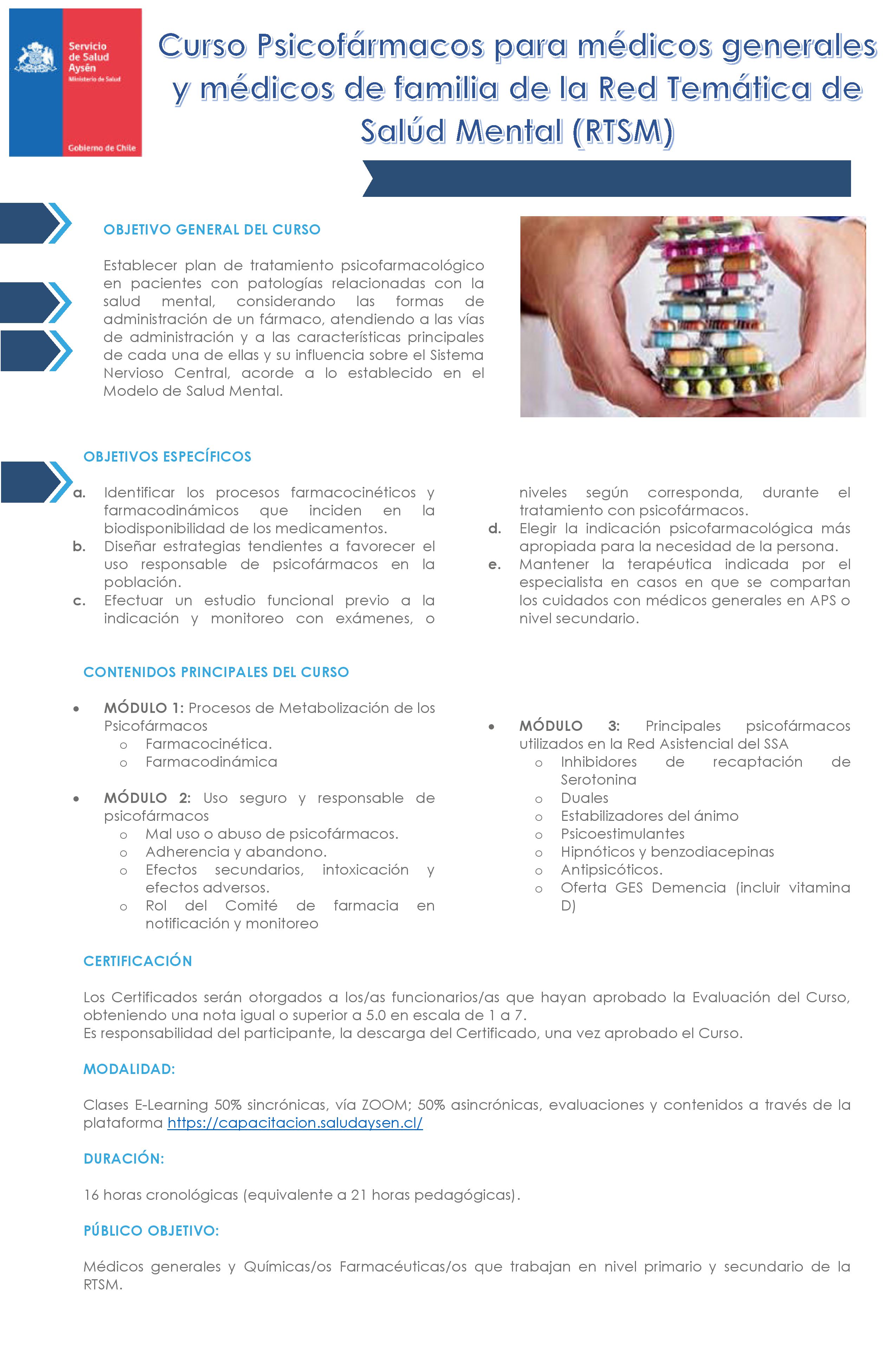 Curso Psicofármacos para médicos generales y médicos de familia de la Red Temática de Salud Mental (RTSM)