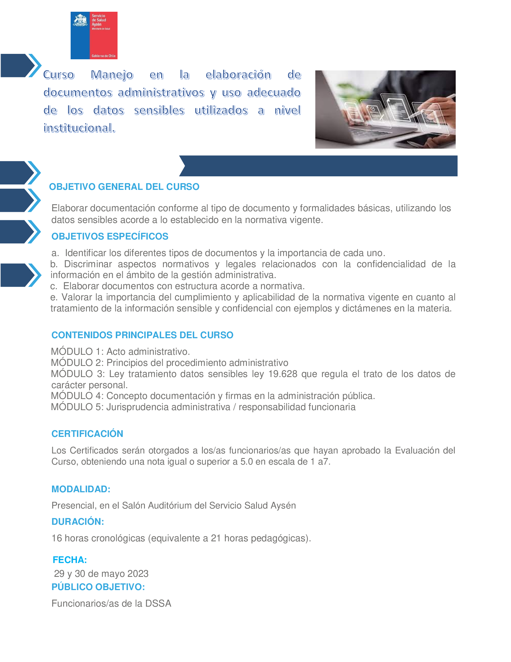 Curso Manejo en la elaboración de documentos administrativos y uso adecuado de los datos sensibles utilizados a nivel institu